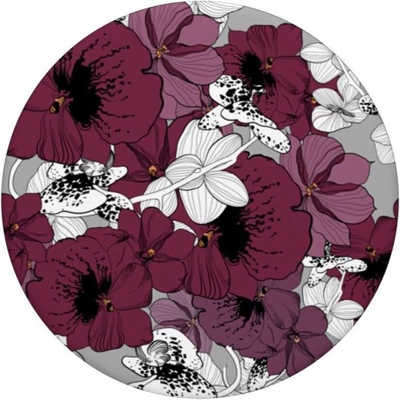 Monochrome Orchid Flowers Hand Draw Flowers Seamless Pattern PopSockets PopGrip - Picture 3 of 8